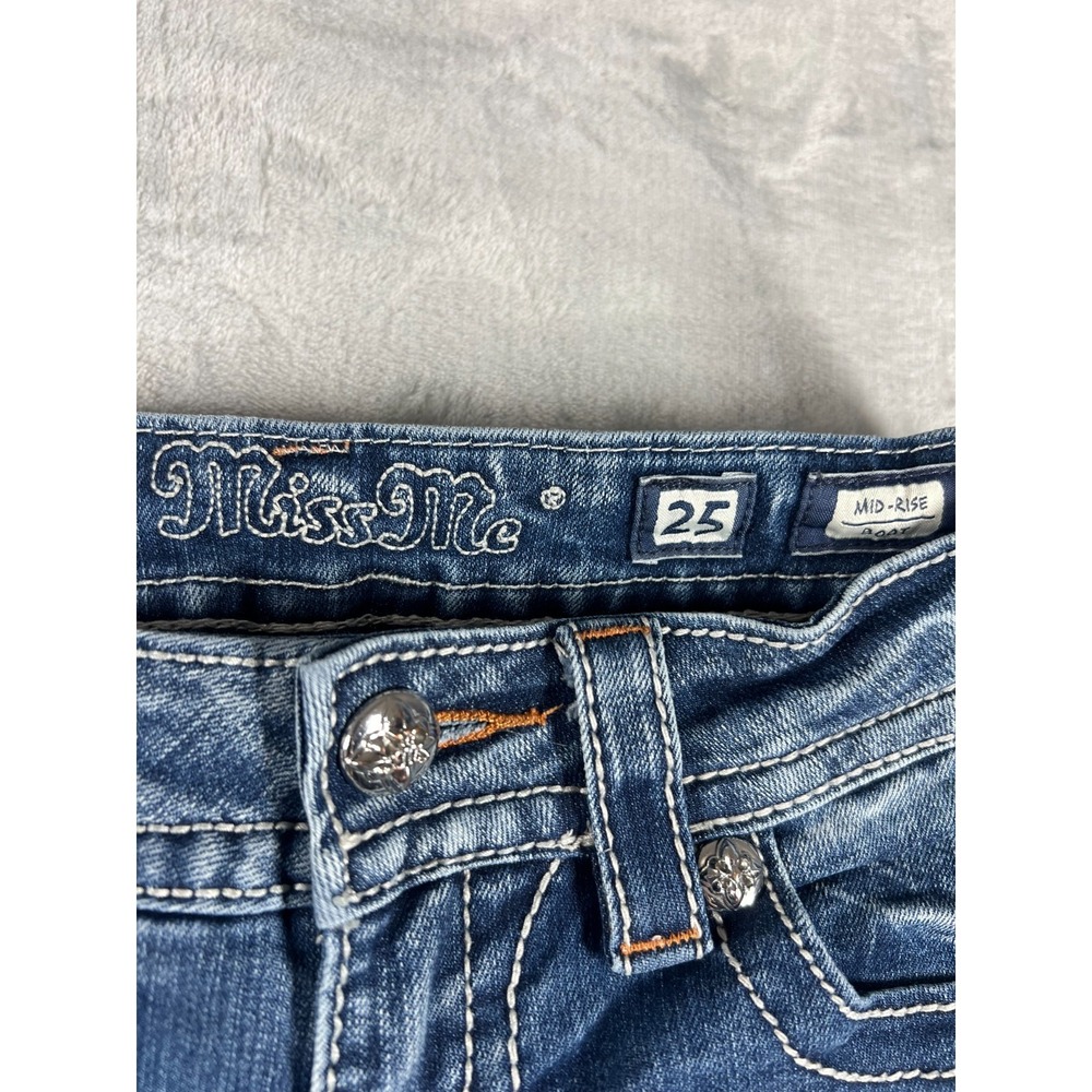 Miss Me Jeans Womens 25 Mid Rise BootCut Flap Pocket Embellished Stretch Western - Picture 13 of 14